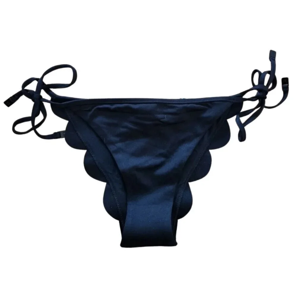 NWOT Seafolly Petal Edge Brazilian Size Tie Bikini Bottom in Navy Sz. 4